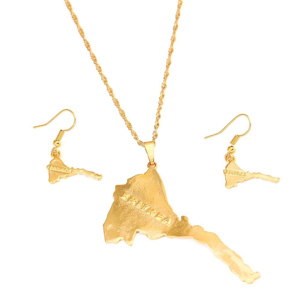 Eritrea Map Jewelry Set Eritrea Flag Pendant Necklace Earrrings Women Men Gold Color Jewelry Map of Eritrea