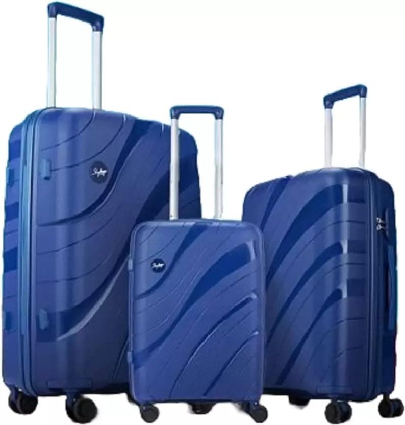 Set of 3 (Cabin+ Medium+Large) Hard Suitcase (55+67+77 cm) | Luggage Trolley with 8 Spinner Wheels,Light Weight Trolley Bags with 5 Years International Warranty (Black), NAVY, Small, Medium