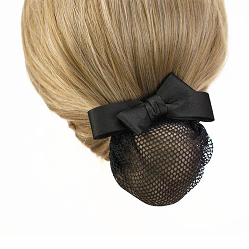 Black Ribbon Barrette with Net Chignon, Professional Hair Bun Cover and Bow-Knot Decor Hair Clip