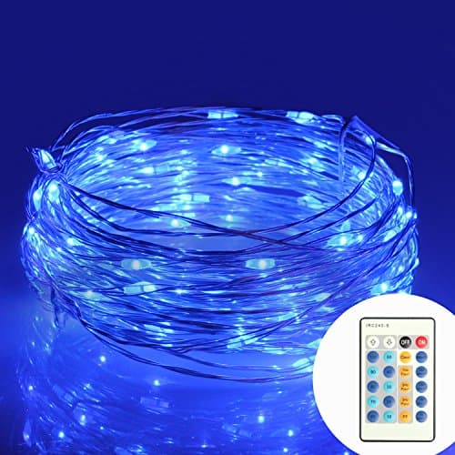 moniko String Lights with Remote Copper Wire Lights Indoor or Outdoor Christmas Lights for Bedroom Garden Patio Wedding Christmas Tree Party Waterproof 100 LEDs 33 ft with Power Adapter (Blue)