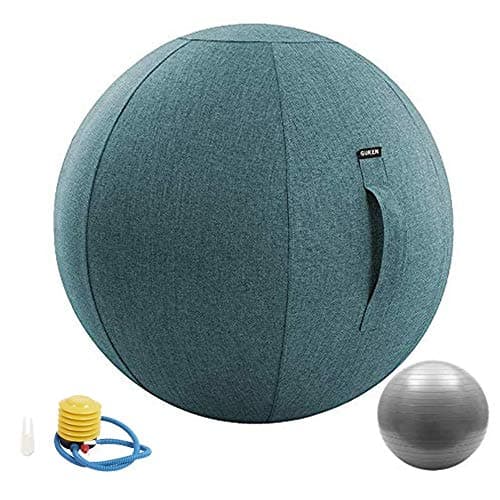 Guken Sitting Ball Chair with Cover, Exercise Elastic Yoga Ball for Office and Home Muscle Training Fitness Stability Ball with Pump and Handle (Blue, 65cm)