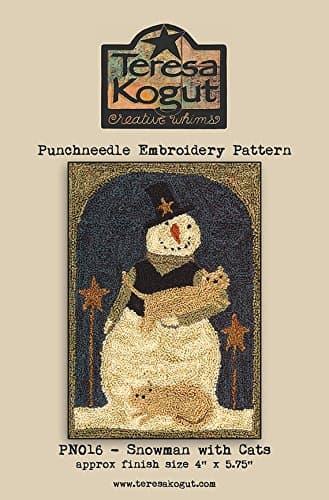 Snowman with Cats PN016 Punchneedle Punch Needle Embroidery Teresa Kogut Pattern