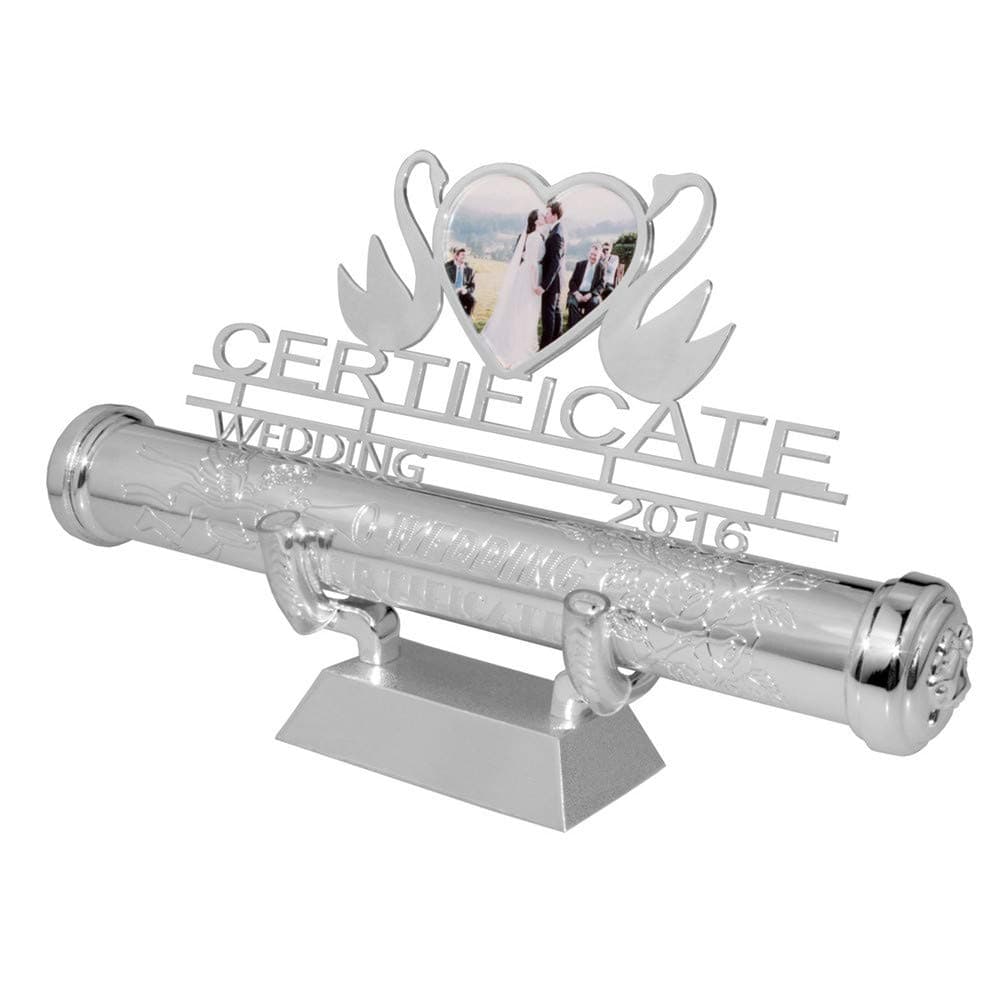 Certificate Holder,Silver Plated Engraved Keepsake Marriage Certificate Holder with Stand and Swan Photo Frame Certificate Storage Tube,Certificate Collection Tube,Certificate Tube RKS-PCH012