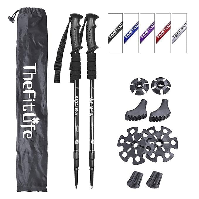 TheFitLife Nordic Walking Mountaineering Anti Shock Hiking Trekking Walking Trail Poles, 2-Pack, Folding Collapsible Alpenstocks, Ultralight for Travel Mountaineering