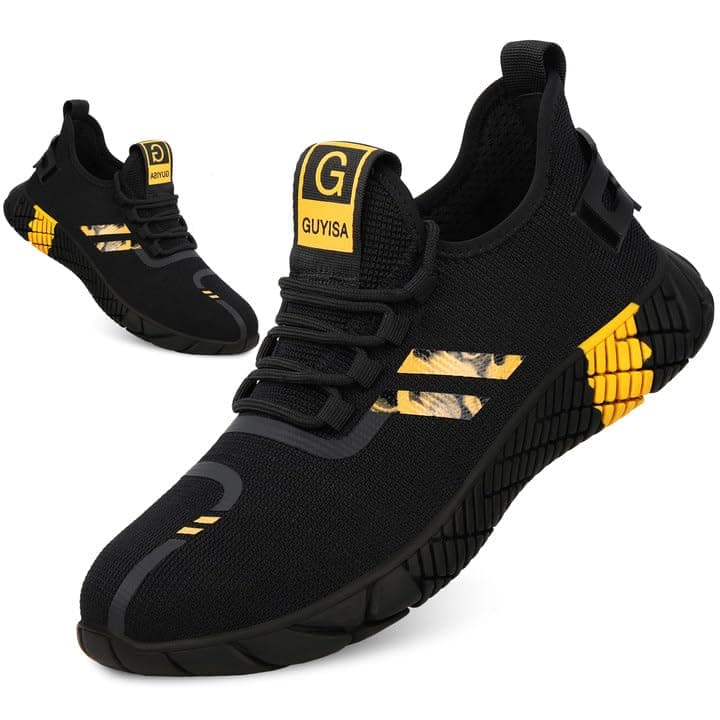 Steel Toe Shoes for Men Indestructible Work Shoes for Men Lightweight Men's Steel Toe Sneakers Comfortable Safety Toe Shoes Black Steel Toe Tennis Shoes Construction Safety Shoes