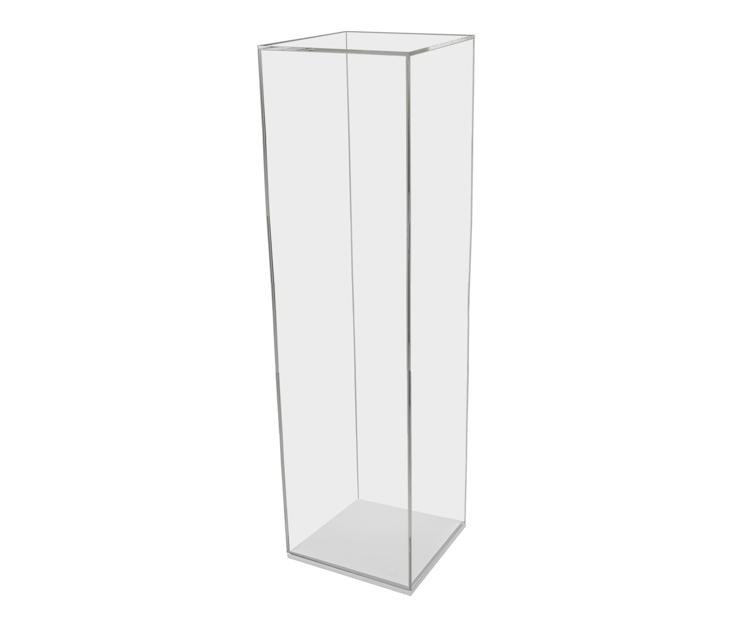 Marketing Holders Acrylic Display Riser Box with White Base Hollow Clear Podium Platform 12 x 12 x 42 Art Sculpture 5 Sided Pedestal Flower Tower Cube Showcase Stand Wedding Reception