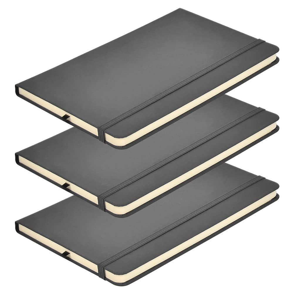 β BEEK A5 Notebooks, 3 PCS Journal Notebook, Lined Notebook, Hardcover Diary Notepad for Office, 160 Pages Note Book with Elastic Strap, Notes Diary Pad for Business Writing, Note Recording - Balck