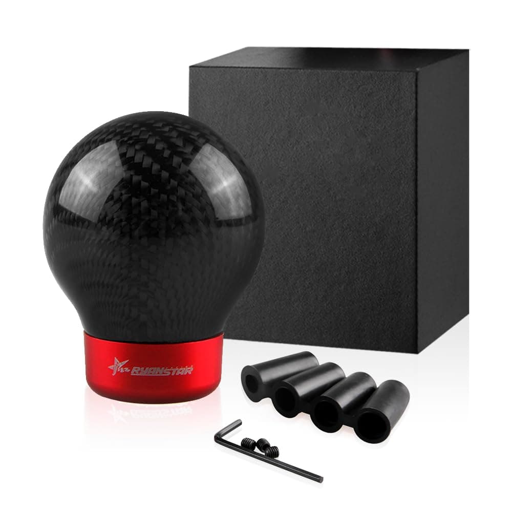 RYANSTAR Carbon Fiber Shift knob Round Ball Racing Gear Shift Shifter Knob, Head Manual Car with 8mm/10mm/11mm Adapter