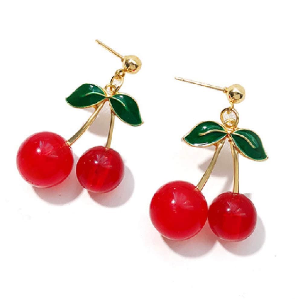 Handmade creative Light weight Fruits earring 18K Gold Plated Sweet and Lovely Cherry Tassel Dangle Drop Earrings For Women Girls