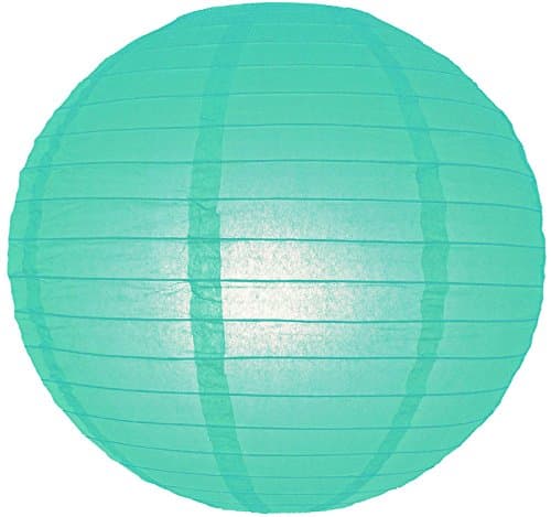 Quasimoon PaperLanternStore.com 12 Inch Water Blue Even Ribbing Round Paper Lantern (10 Pack)