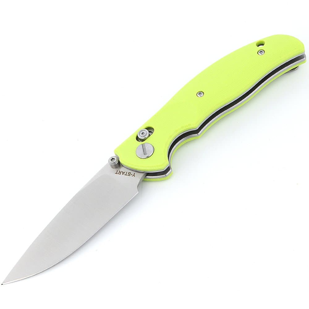 JIN02 Folding Knife Survival Comping Tool D2 Blade Tan G10 Handle Axis Lock (Green)