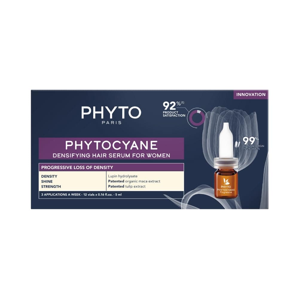 Phytocyane Densifying Hair Serum Women 5 ml x 12 Vials - For Progressive Hair Loss Treatment, Natural-origin ingredients