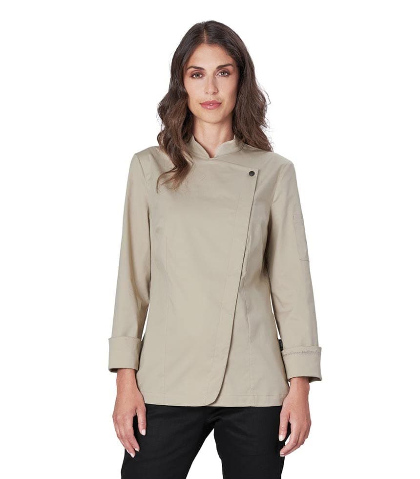 Beatrice Women's Chef Jacket, Sand Color, 160 g/mtq, Slim Fit
