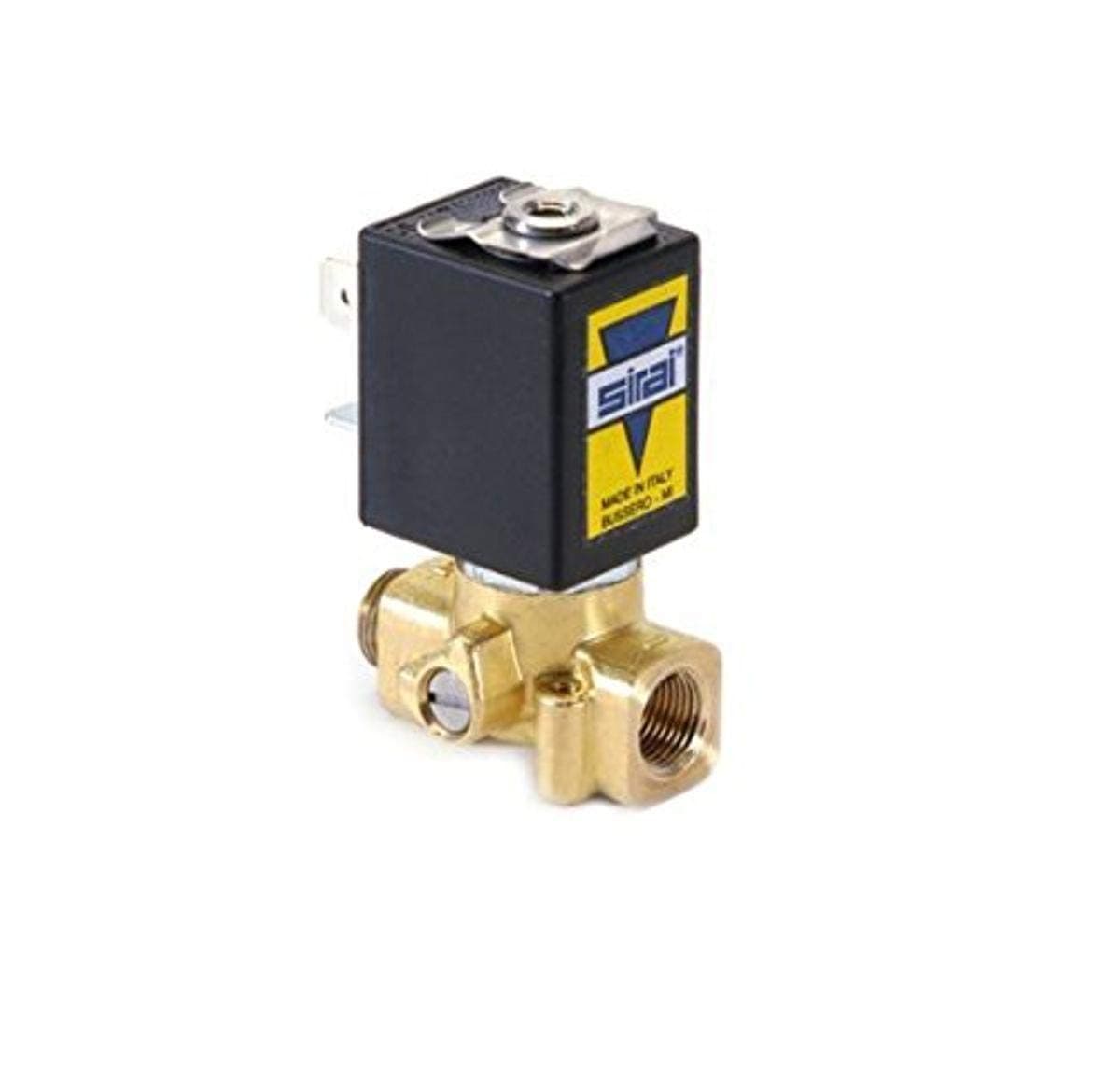 Sirai L172VB041B12AFQ Brass Body Direct Acting Subminiature Solenoid Valve, 1/8" Pipe Size, 2-Way Normally Closed, Fluorocarbon Elastomer Sealing, 3/32" Orifice, B12A DIN Coil, 0.15 Cv Flow, 24V/50/60