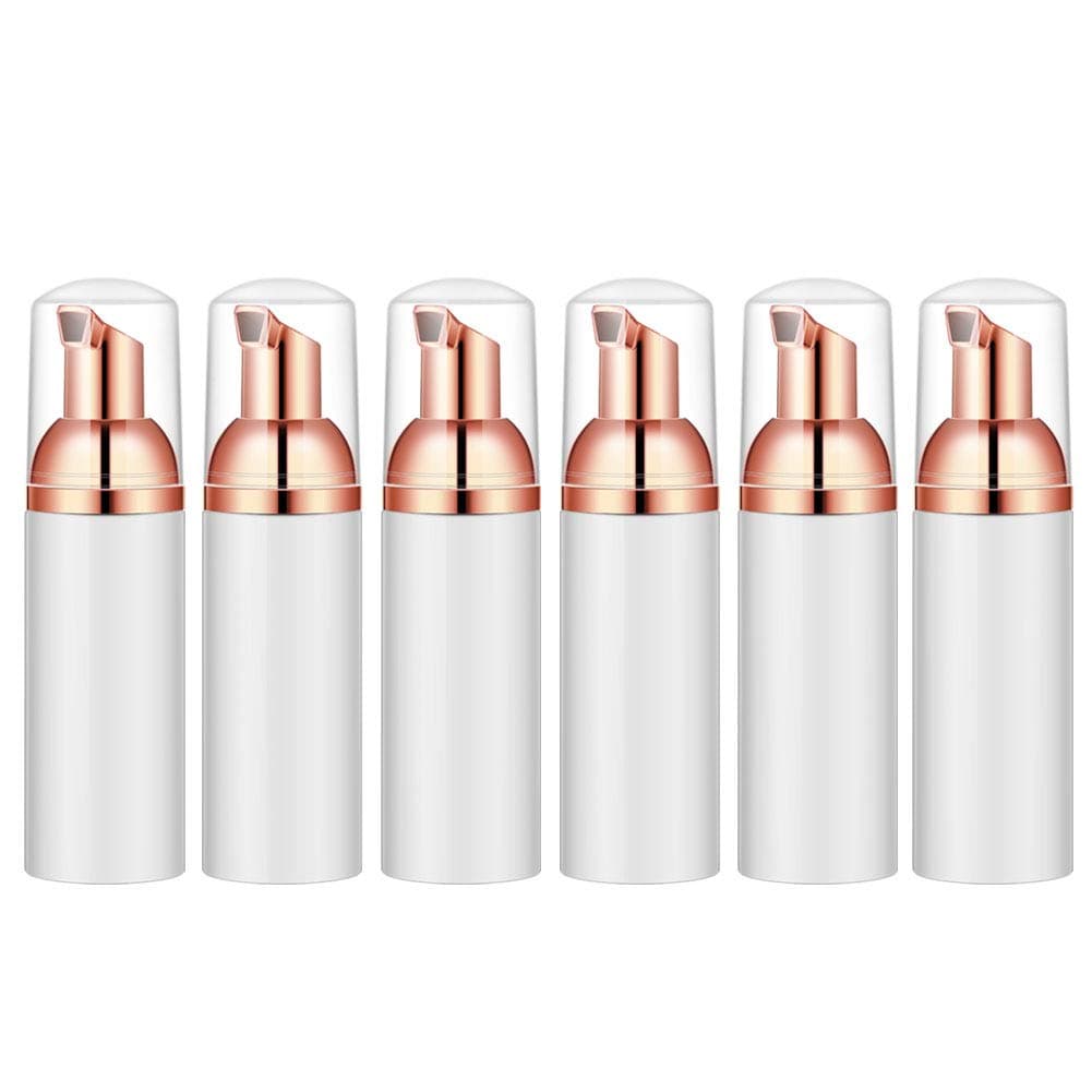 Lil Ray2 Oz Empty White Foam Pump Bottle, Foamer Soap Dispenser for Lash Shampoo, Hand Soap, Foaming Cleaner(Rose Gold Pump, 6 PCS)