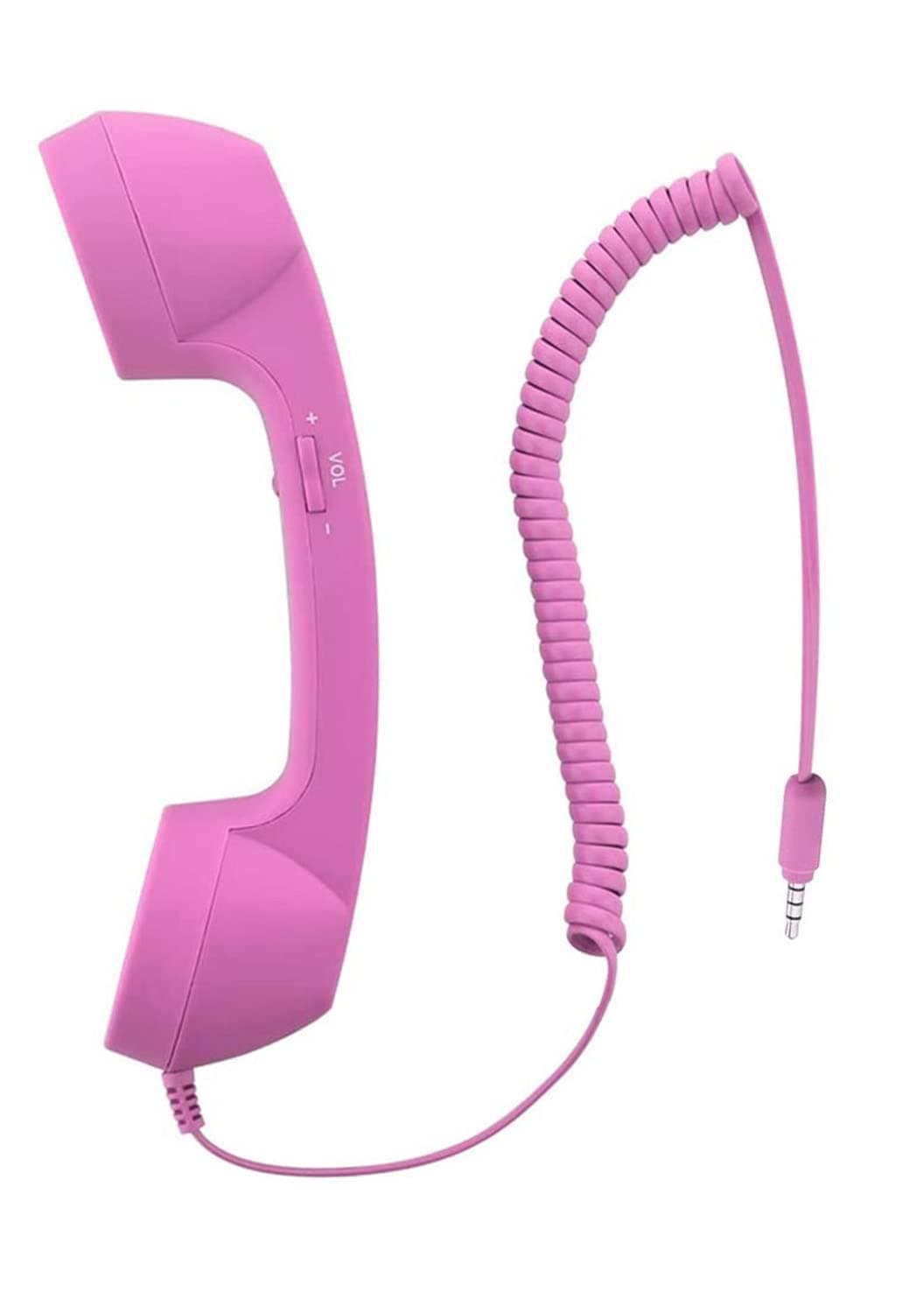 Retro 3.5mm Telephone Handset Cell Phone Receiver Mic Microphone Speaker for iPhone iPad Mobile Phones Cellphone Smartphone (Pink)