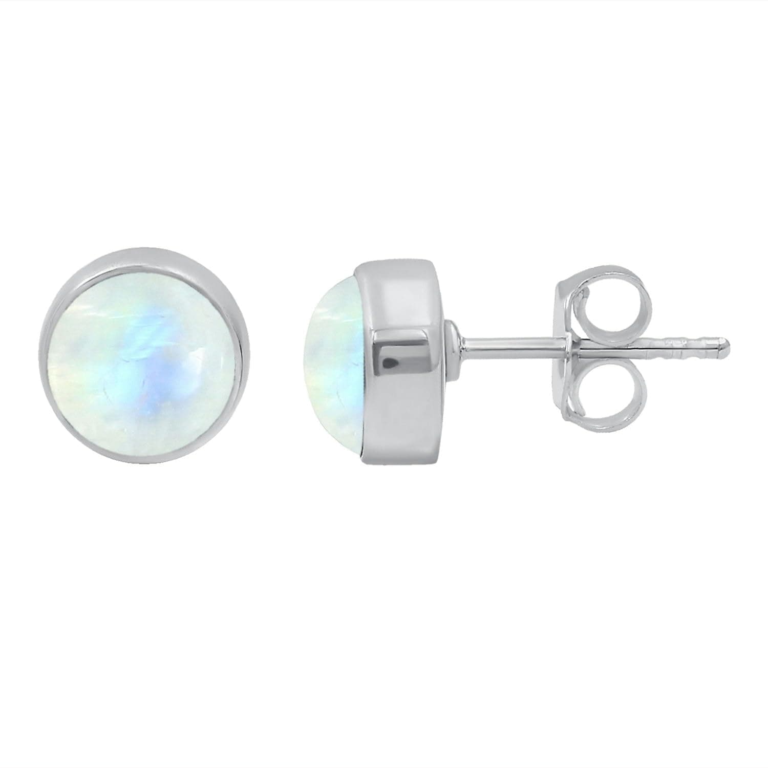 Natural Gemstone & Created Opal 925 Sterling Silver Post Stud Earrings for Women - Silver Plated Handmade Round Stone Birthstone Jewelry - Gift for Birthdays, Daily Wear or Special Occasions