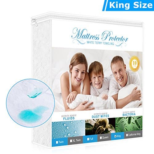Premium Mattress Protector King Size, 100% Waterproof Mattress Cover with Cotton Terry Surface, Dust Mite Proof, Vinyl-free and Breathable