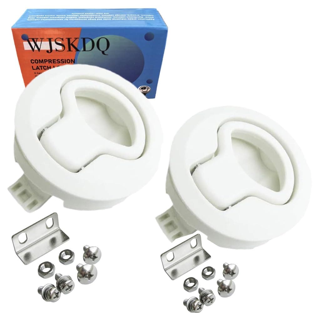 WJSKDQ 2PCS Boat 2'' Flush Pull Latch Slam Latch Hatch Round Pull Latch White Plastic for RV Boat Door Latches Deck Hatch 1/4'' Door Cabinet Hardware
