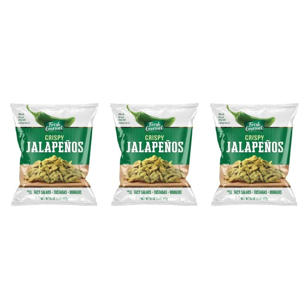 Fresh Gourmet Crispy Lightly Salted Jalapenos Crunchy Snack and Salad Topper, 16 Ounce (Pack of 3)