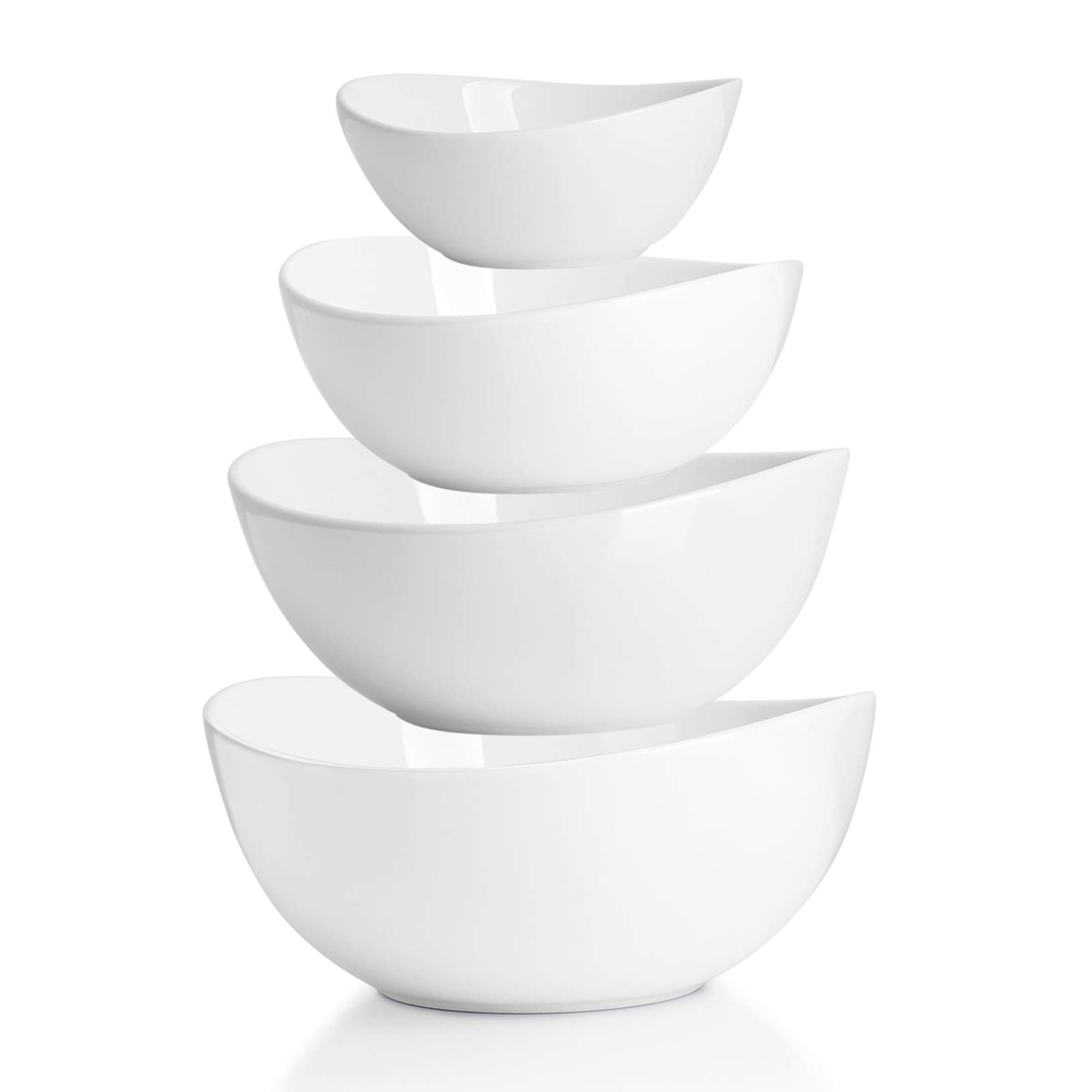 Porcelain Serving Bowls for Entertaining, 10-18-28-42 Ounce, Microwave & Dishwasher Safe, Large Serving Dishes, Prep Salad Bowls for Thanksgiving Christmas, White