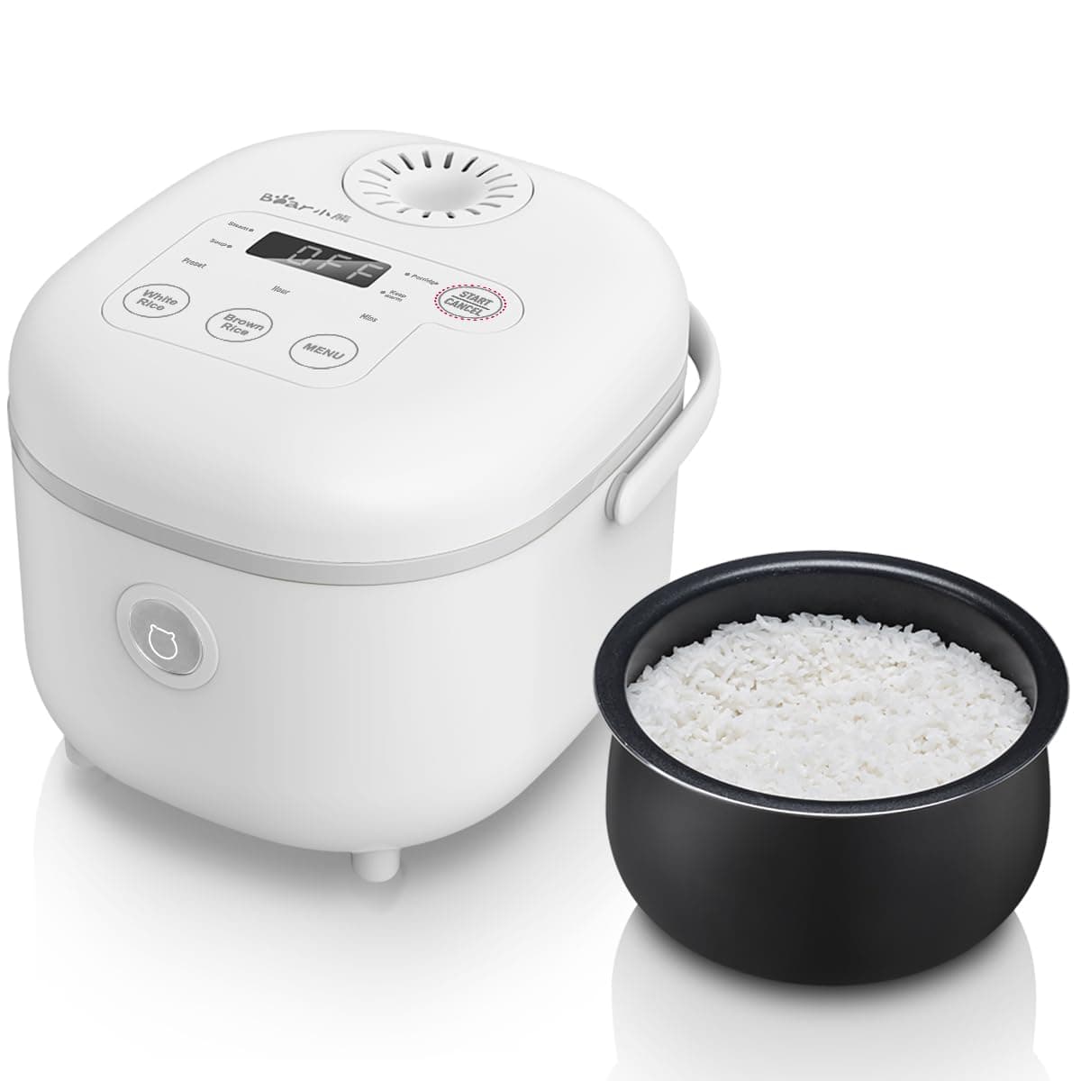 Bear White Rice Cooker 2L, 6 Functions of Cooking Rice with Brown Rice, Steam, Porridge, Soup, Preset and Keep Warm, Multifunctional Electric Mini Rice Cooker for 2-4 People