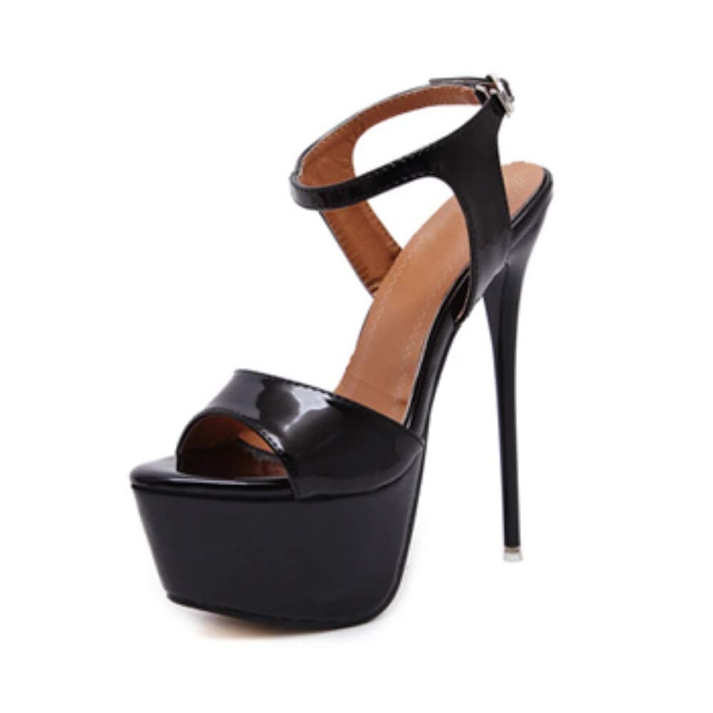 OCHENTA Women's Open Toe Platform Sky High Stiletto Heel Ankle Strap Buckle Dress Party Heeled Sandals #4 Black Tag 43 - US 10