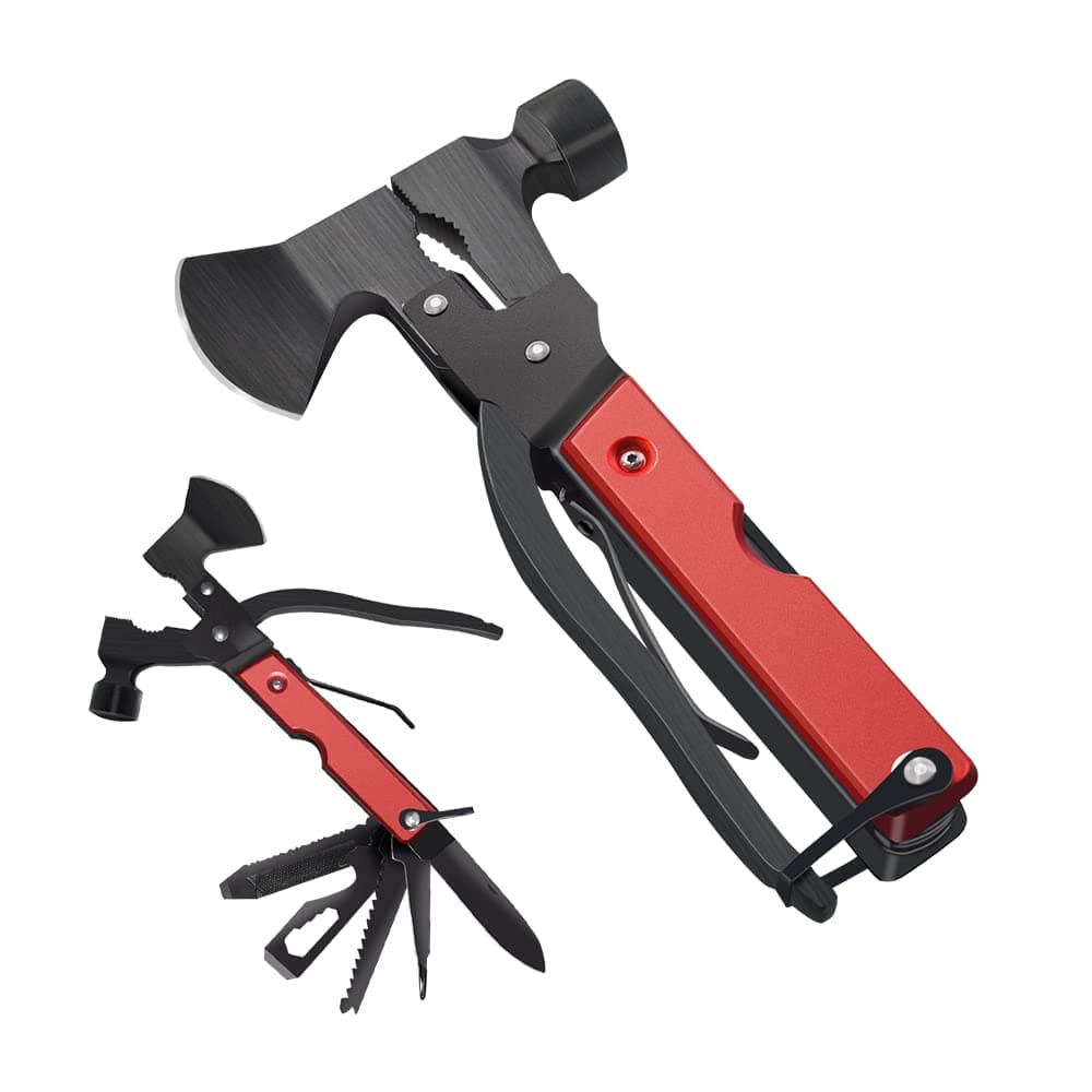 MAXVITAVELA Camping Multitool Hatchet Survival Tool, 15-In-1 Mini Multitool Hammer, Emergency Escape Tool with Hammer Saw Pliers Bottle Opener Durable Sheath for Outdoor Hunting Hiking