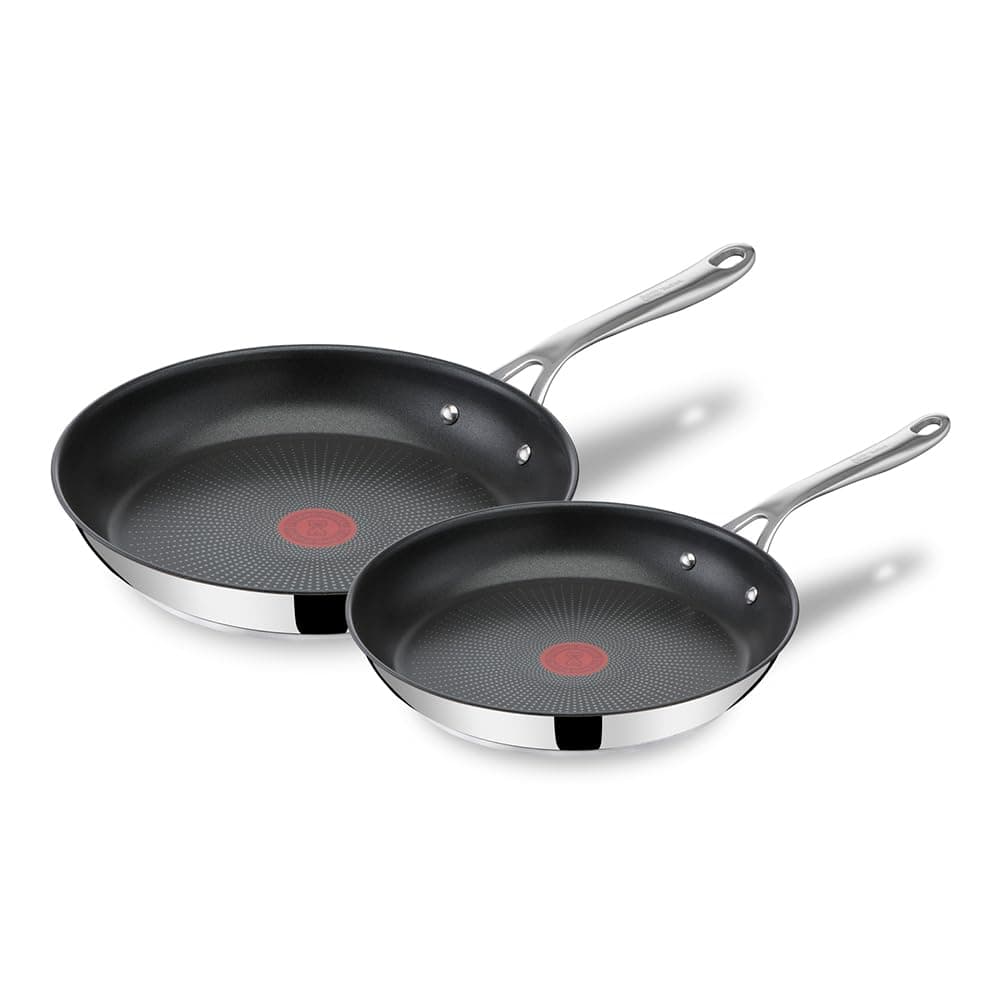 x Jamie Oliver Nonstick Coated Stainless Steel Pans 9.5" & 11", Induction Compatible, Oven Safe up to 500°F, Chef's Stainless Steel Skillet, Frying Pan, Silver