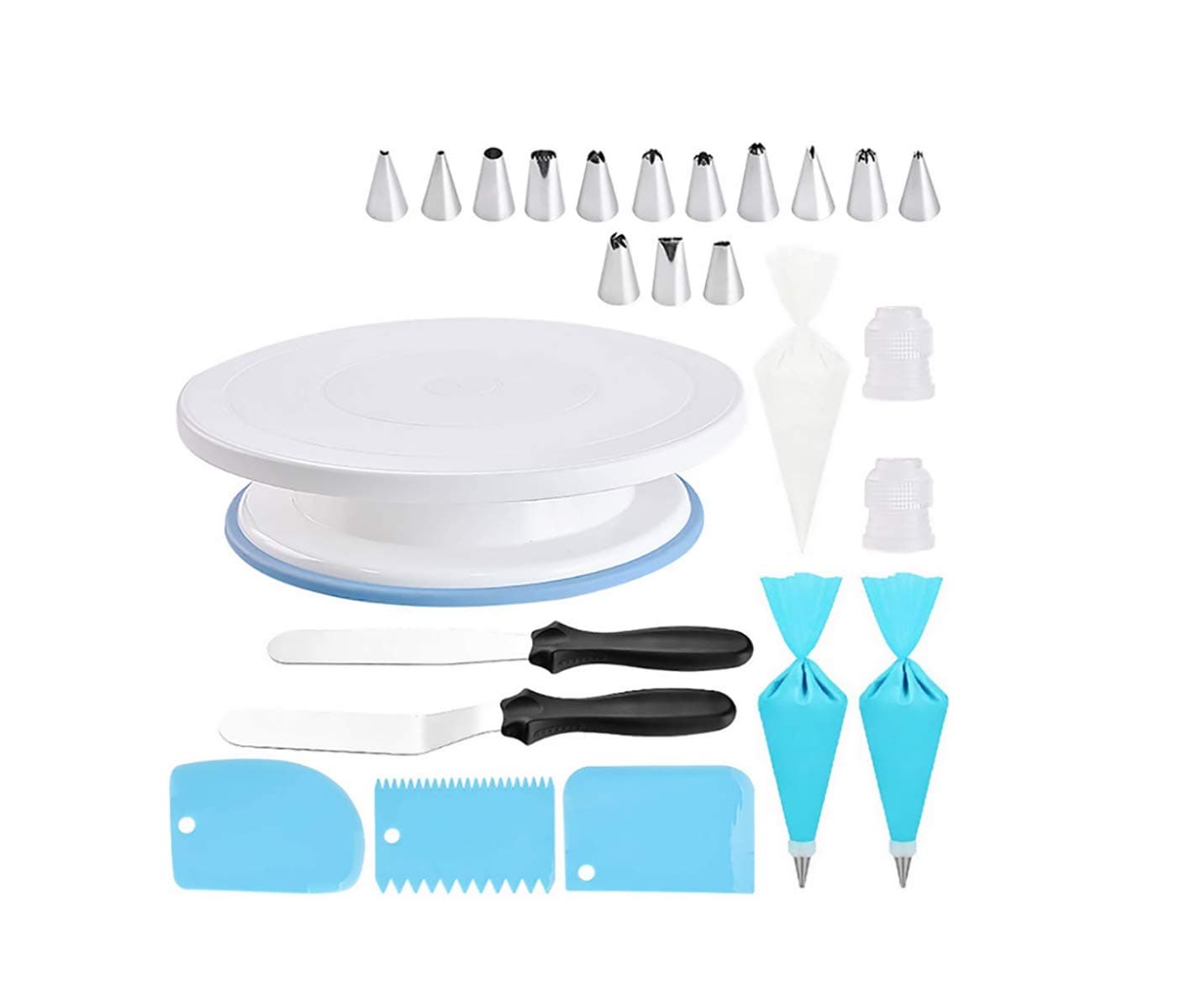 35 Pcs Cake Decorating Supplies, Professional Cupcake Decorating，Rotating Turntable Stand, Frosting, Piping Bags and Tips Set, Baking Supplies