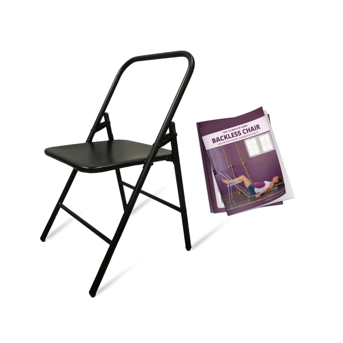 Iyengar Yoga Chair for Holding, Alignment, Flexibility | Backless | Capacity: 100kg | Includes Book (112 Ways of Using) (Black)
