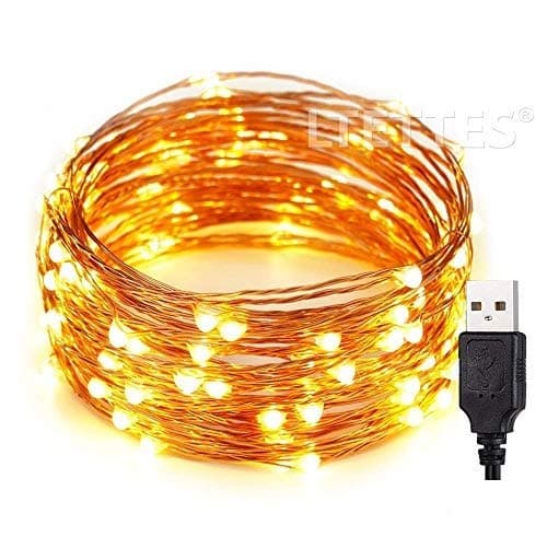 LTETTES 5 Meters 50 LED Copper Wire String Lights IP65 Waterproof 5V USB Powered Warm White Decorative Flexible Silver enameled Copper Wire for Outdoor Indoor Decoration with 2 Years Warranty (Copper)
