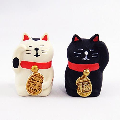 concombre dozing beckoning cat 2 piece set ( black cat , tortoiseshell cat )