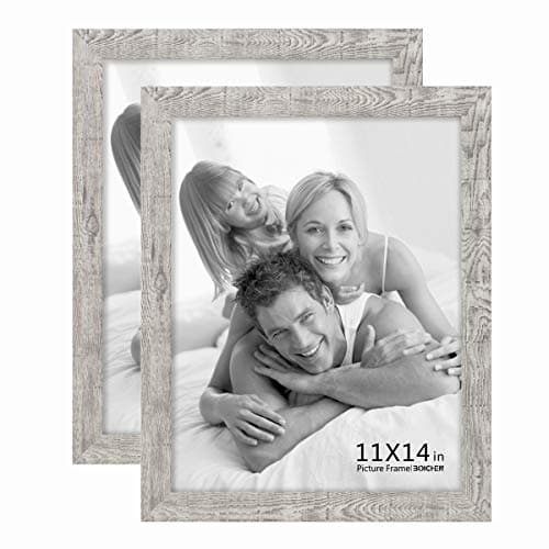 BOICHEN 11x14 Picture Frame Set of 2 Rustic Wooded Pattern High Definition Thicker Glass Photo Frame for Tabletop or Wall
