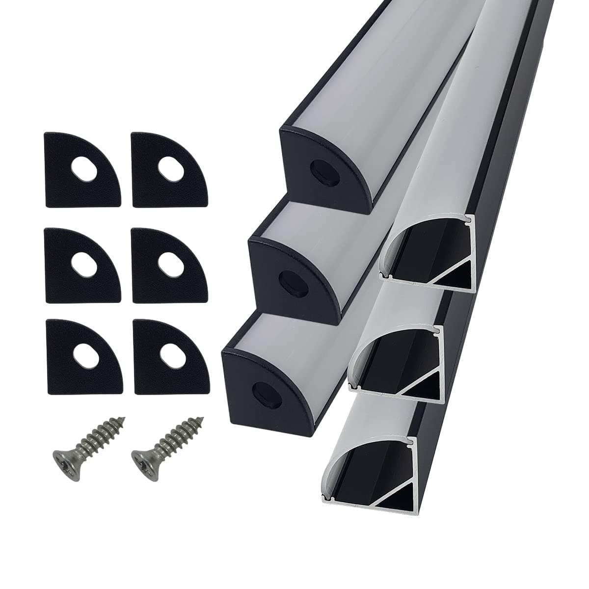 6-Pack 30cm/1ft Led Channel Diffuser Black Aluminum with Mliky White Cover V Shape 16x16mm,Led Strip Diffuser Track with Mounting Clips Accessories,Aluminum Profile for Led Strip Lights