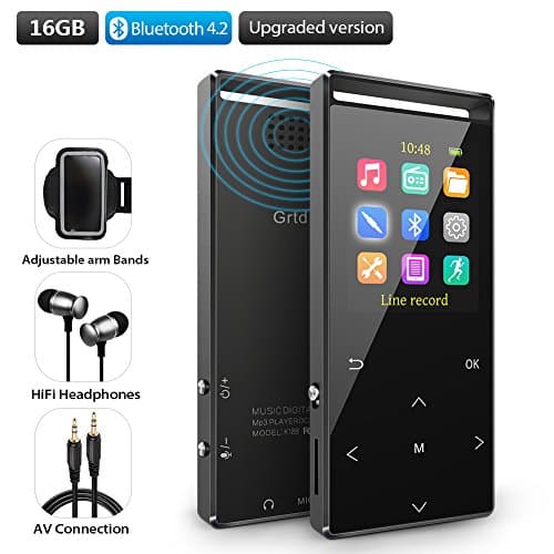 MP3 Player with Bluetooth, 16GB Portable Digital Music Player with FM Radio, HiFi Lossless Sound Quality, Music Direct Recording, Expandable up to 128GB TF Card, with Armband, Black