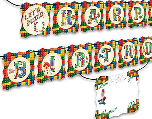 Premium Bricks Birthday Party Banner, Two Layered, 3D Graphics, Personal Cut-out, Party Supplies