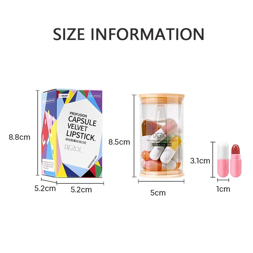 Pill Lipstick Capsules, 16 Pcs Mini Matte Lipstick Set, Waterproof, Long Lasting, Velvet Matte