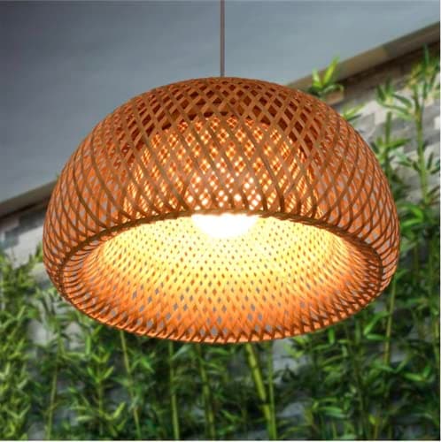 SHIKUN Bamboo Woven Lantern Lampshade Ceiling Light Vietnamese Style Pendant Light Decorative Chandelier Ceiling Lamp for Restaurant, Corridor, Living Room, Bar, Coffee, 30 x 18CM