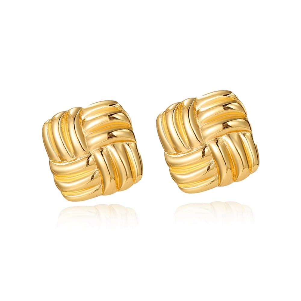 18K Gold Earrings for Women - Titanium Chunky Square Stud Earrings Vintage Statement Trendy Jewelry for Work, Party & Everyday Use