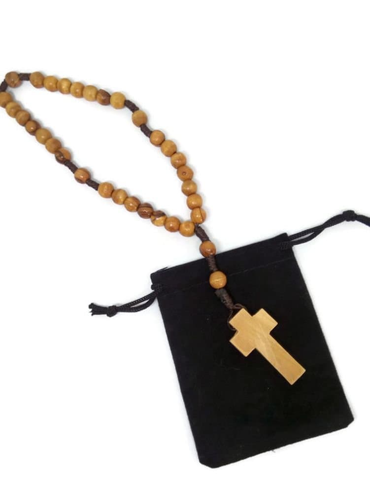 Handcrafted Anglican Rosary | Genuine Olive Wood | Threaded on Brown Rope Twine | Made in Bethlehem | 7mm Beads