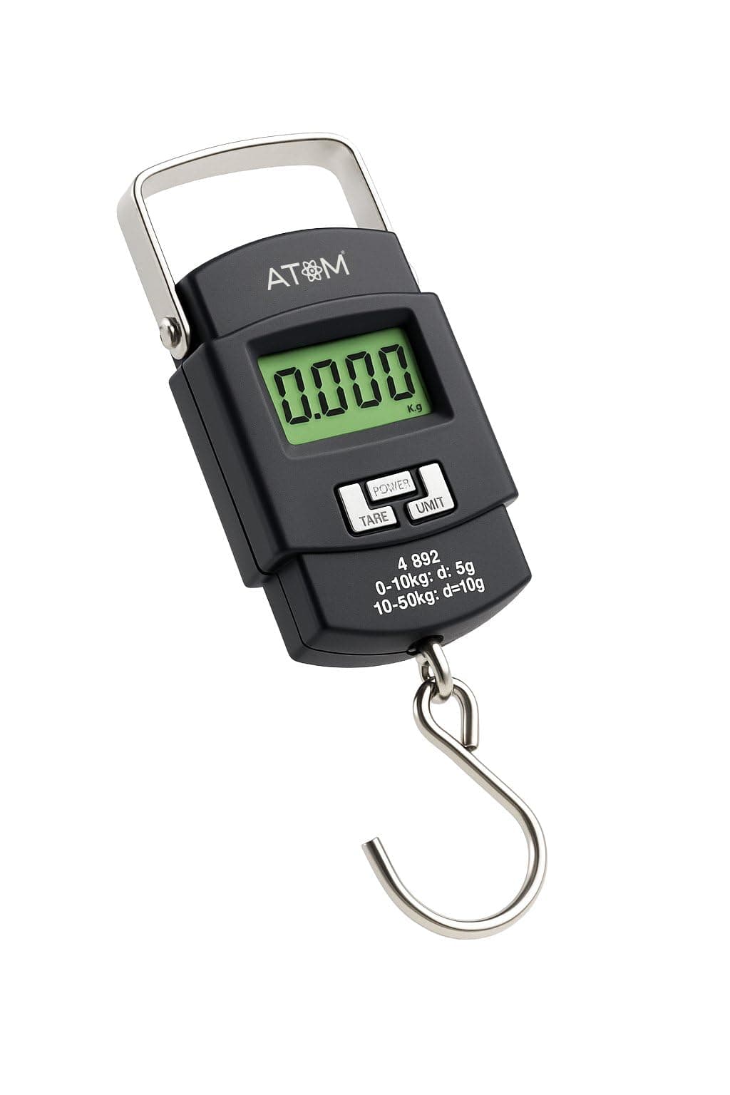 ATOM A 302 Electronic Digital Hanging Stainless Steel Hook Luggage Portable Scale with LCD Display for Industrial Fishing Factory Use Capacity 50Kg