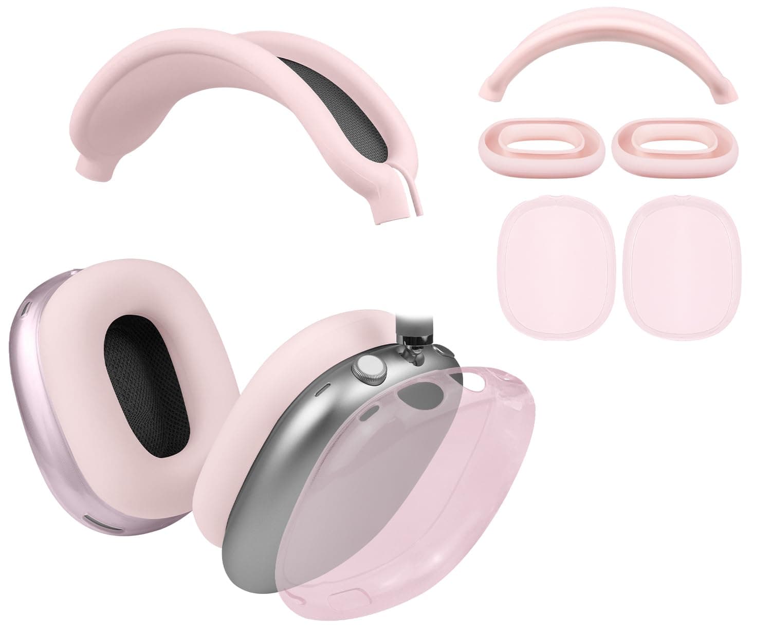 SOULWIT Protective Kit for AirPods Max, Headband Cover + TPU Case Protector + Silicone Ear Pads Cover, Sweatproof Accessory, Easily Washable, Anti-Scratch (Pink)