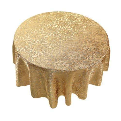 Park Avenue Deluxe Collection Collection Rose Damask 70" Round Fabric Tablecloth in Gold