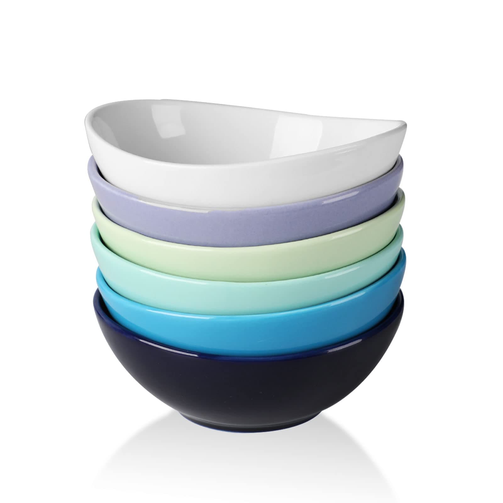 amhomelCeramic Bowls, 10 Ounce for Dessert, Ice Cream and Condiments, Small Bowls for Side Dishes, Chip Resistant, Dishwasher and Microwave Safe, Set of 6(Cold assorted colors, 5 Inch)