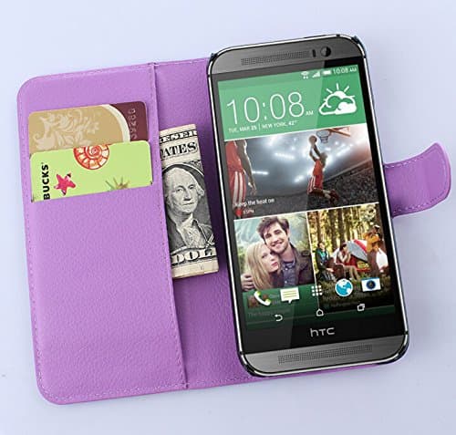 HTC One M9 Wallet Case, [Kickstand Feature] Premium PU Leather Flip Cover - Flip Case for HTC One M9 (wallet Purple)