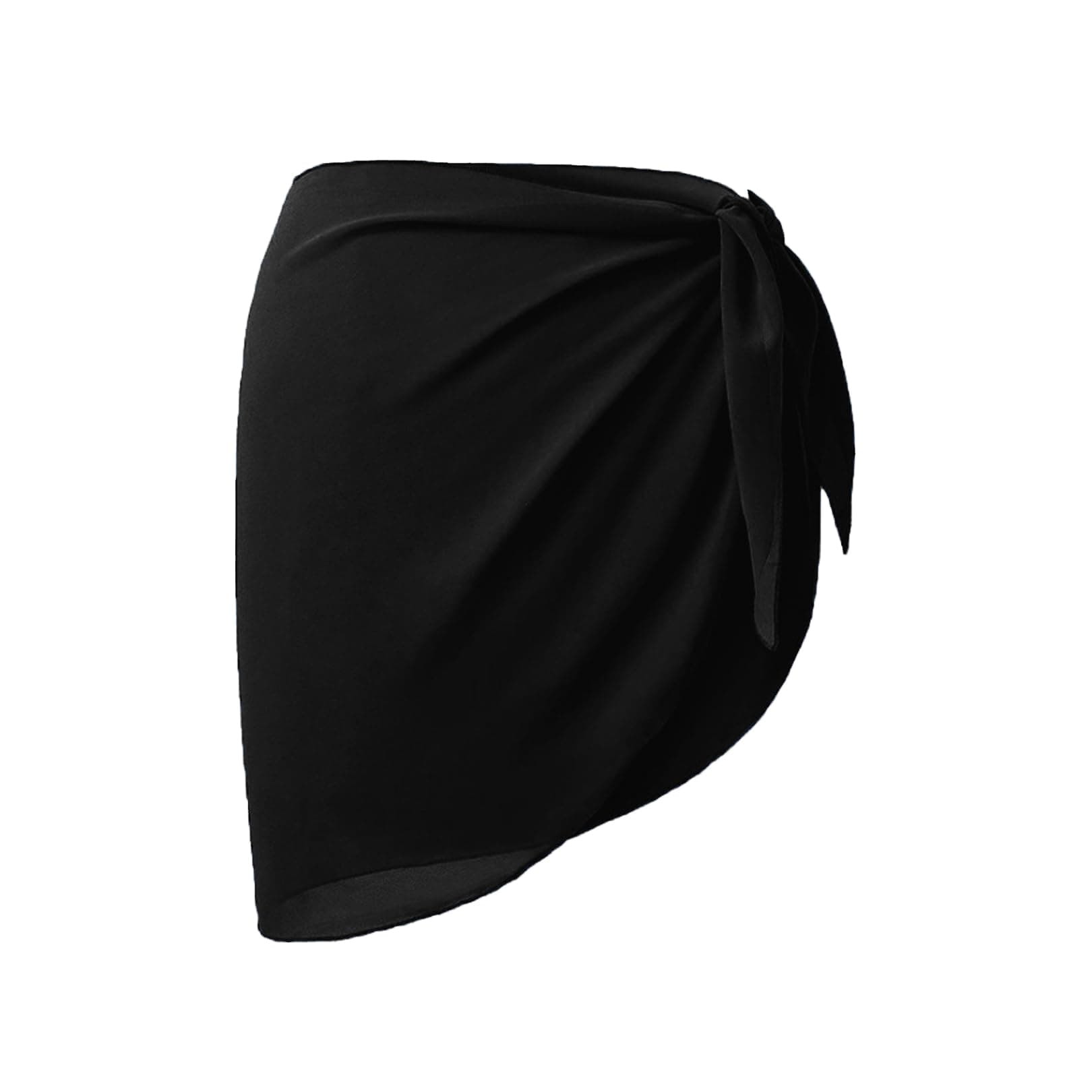 1 PCS Women Beach Wrap, Sarong Cover Ups Sexy Chiffon Ladies Beachwear, Black Half Beach Cover Up Sarongs and Wraps Swimsuit Wrap Skirts for Bikini Summer Holiday Solid Color Pleat