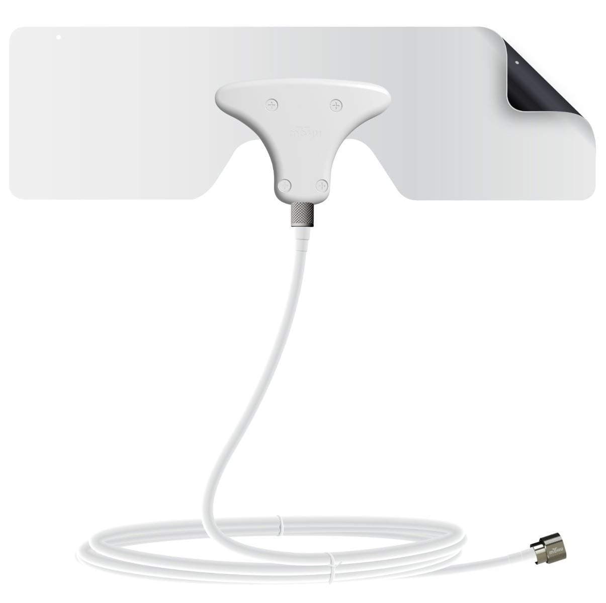 Mohu Leaf Metro Indoor TV Antenna, 25-Mile Range, UHF/VHF Multi-directional, Paper-Thin Design, 10 ft. Detachable Coaxial Cable, Reversible, 4K-Ready HDTV, MH-110633, white