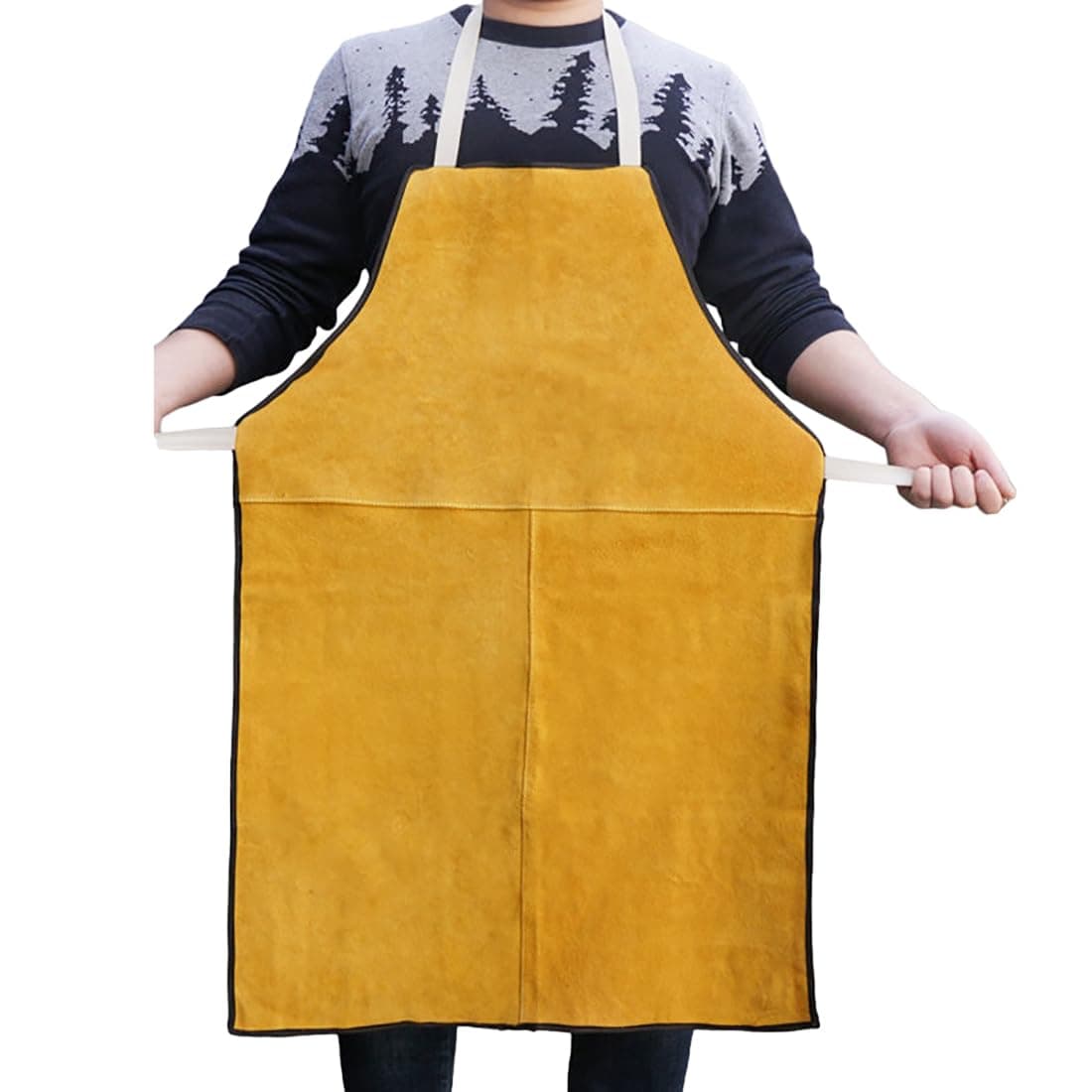 SIQITECHNO Leather Welding Apron - Cowhide Heat Flame Resistant Work Bib for Blacksmith, Woodworking Workshop - Heavy Duty Safe for Men Women - 34" Length, Yellow, 86.5cm x 59cm