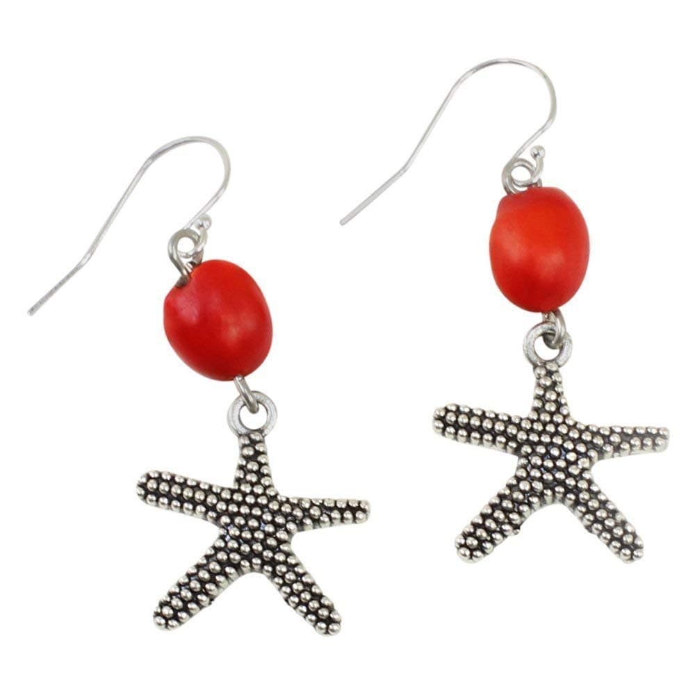 Peru Starfish Earrings for Women - Huayruro Red Seed, Dangles Ecofriendly Red Earrings by EB